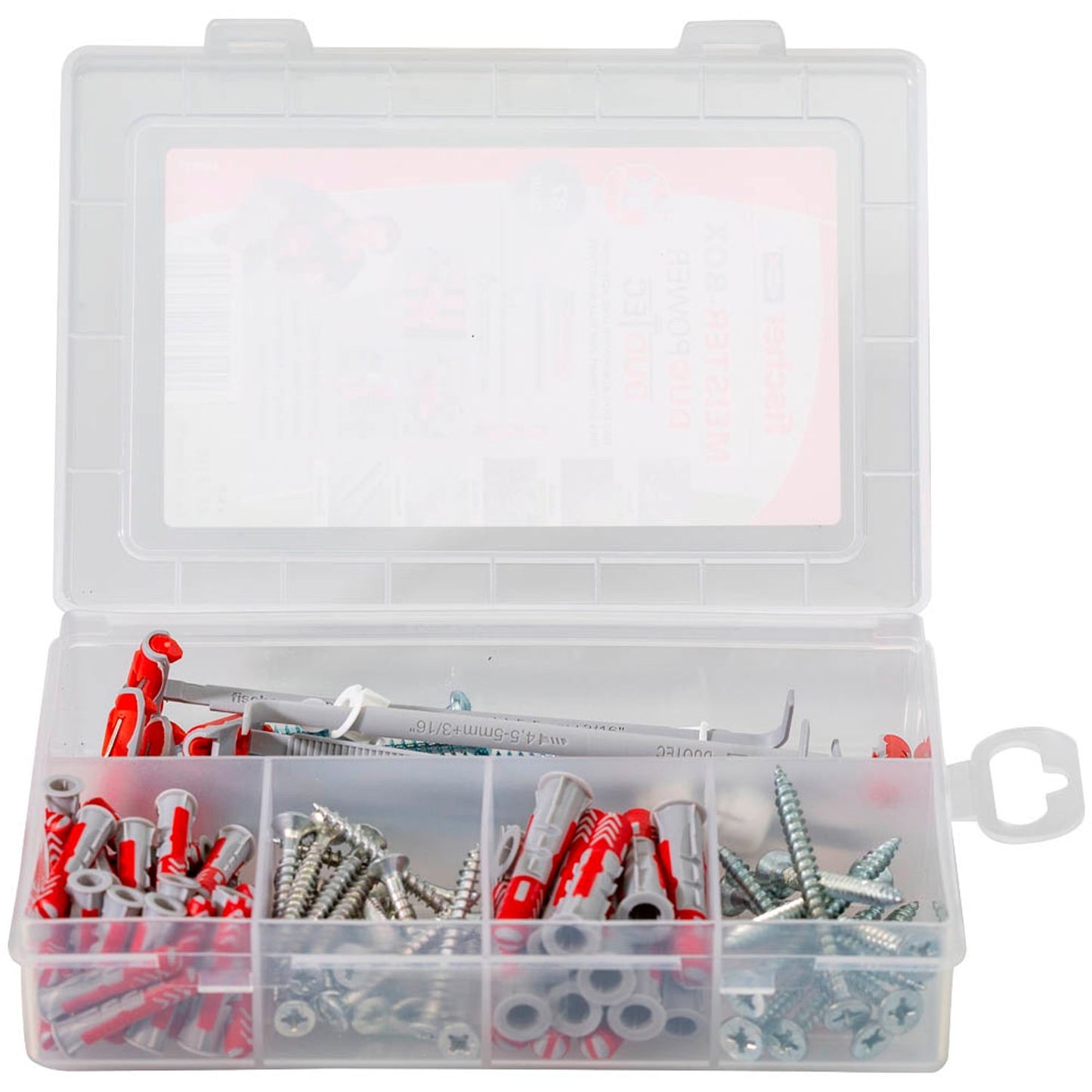 fischer Meister-Box - DuoPower/DuoTec + S 2K Dübel- und Schrauben-Sortiment Ø 4,5/5/6/8 mm 20/30/40/55/60 mm | 540093 | 1 Pack = 87 St.