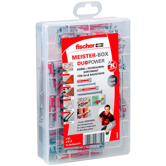 fischer Meister-Box-DuoPower kurz/lang + S 2K Dübel- und Schrauben-Sortiment Ø 4,5/5/6/8 mm 30/40/50/55/60/65/80 mm | 540299