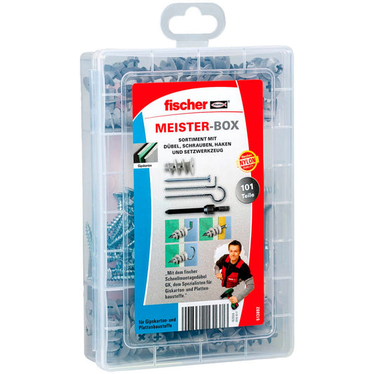 fischer Meister-Box - GK + S + H Dübel- und Schrauben-Sortiment Ø 4,5/4,2/4 mm 35/40/46 mm | 513892 | 1 Pack = 100 St.