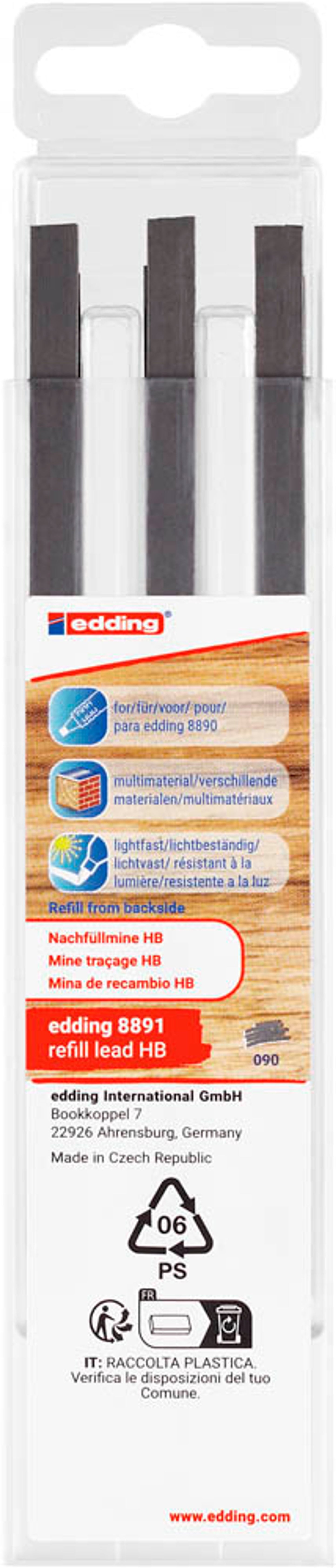 edding 8891 Bleistiftminen für Zimmermannsbleistift mit Druckmechanismus grau 2,0 - 5,0 mm, 6 St.
