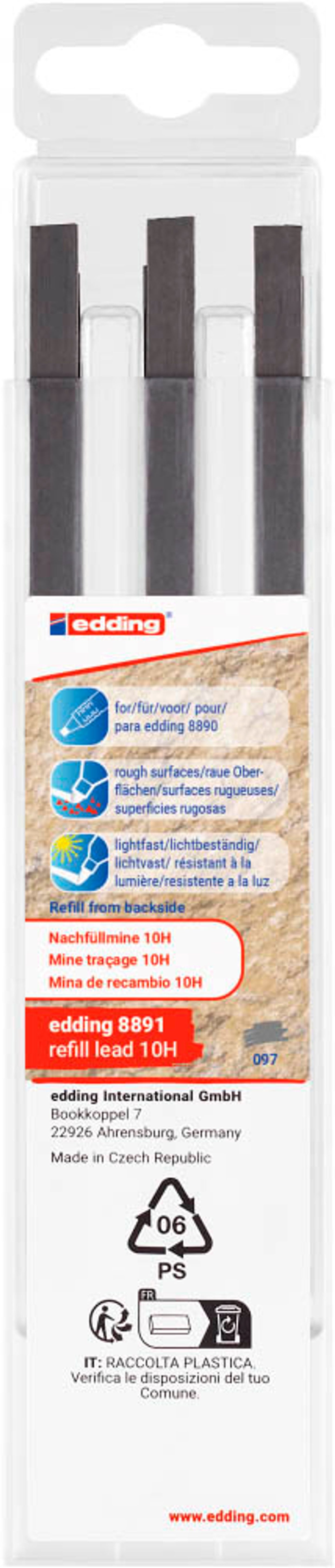edding 8891 Bleistiftminen für Zimmermannsbleistift mit Druckmechanismus grau 2,0 - 5,0 mm, 6 St.