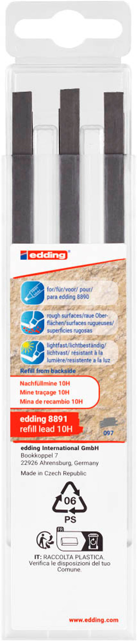edding 8891 Bleistiftminen für Zimmermannsbleistift mit Druckmechanismus grau 2,0 - 5,0 mm, 6 St.