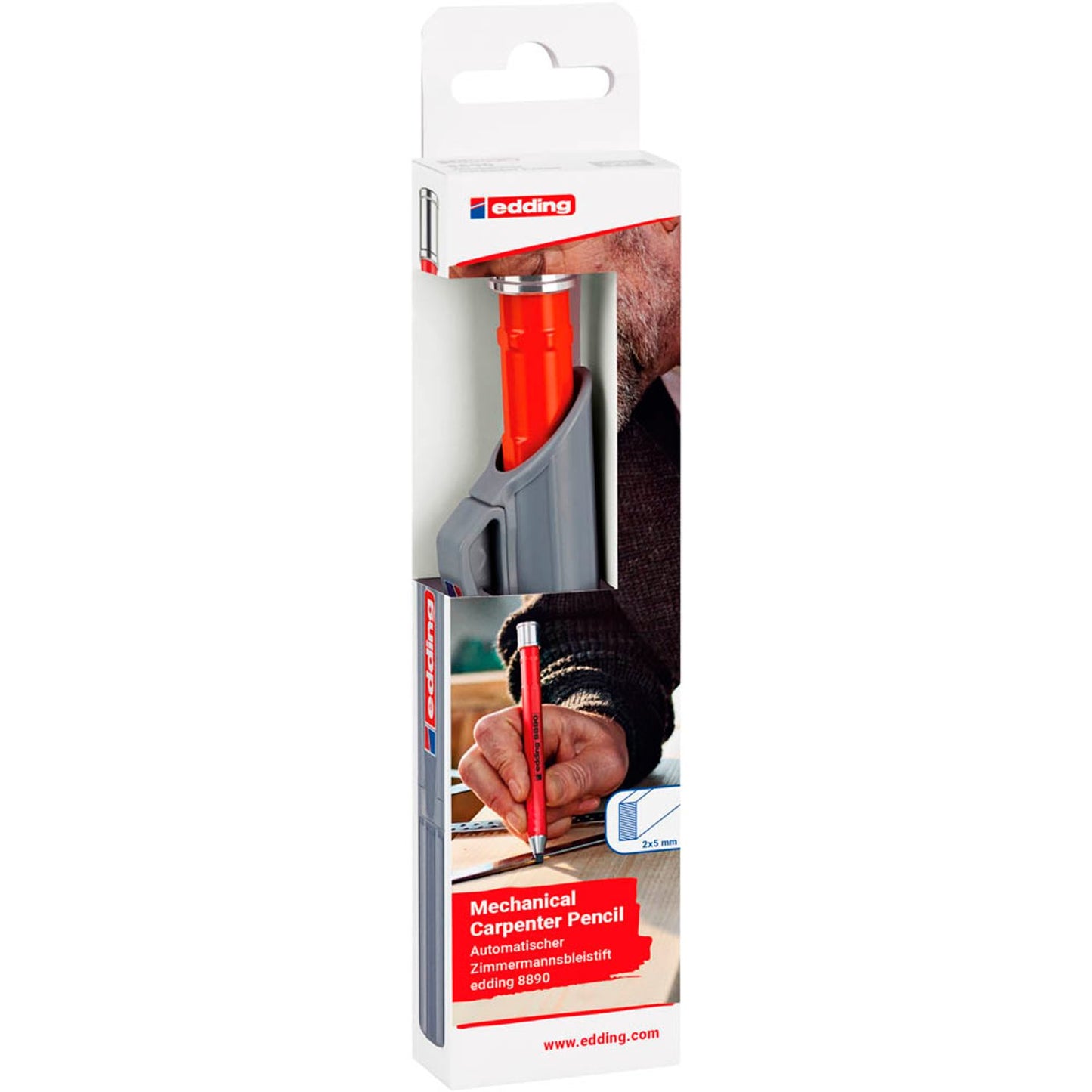 edding 8890 Zimmermannsbleistift mit Druckmechanismus rot HB, 10H | 4-8890-1-1090