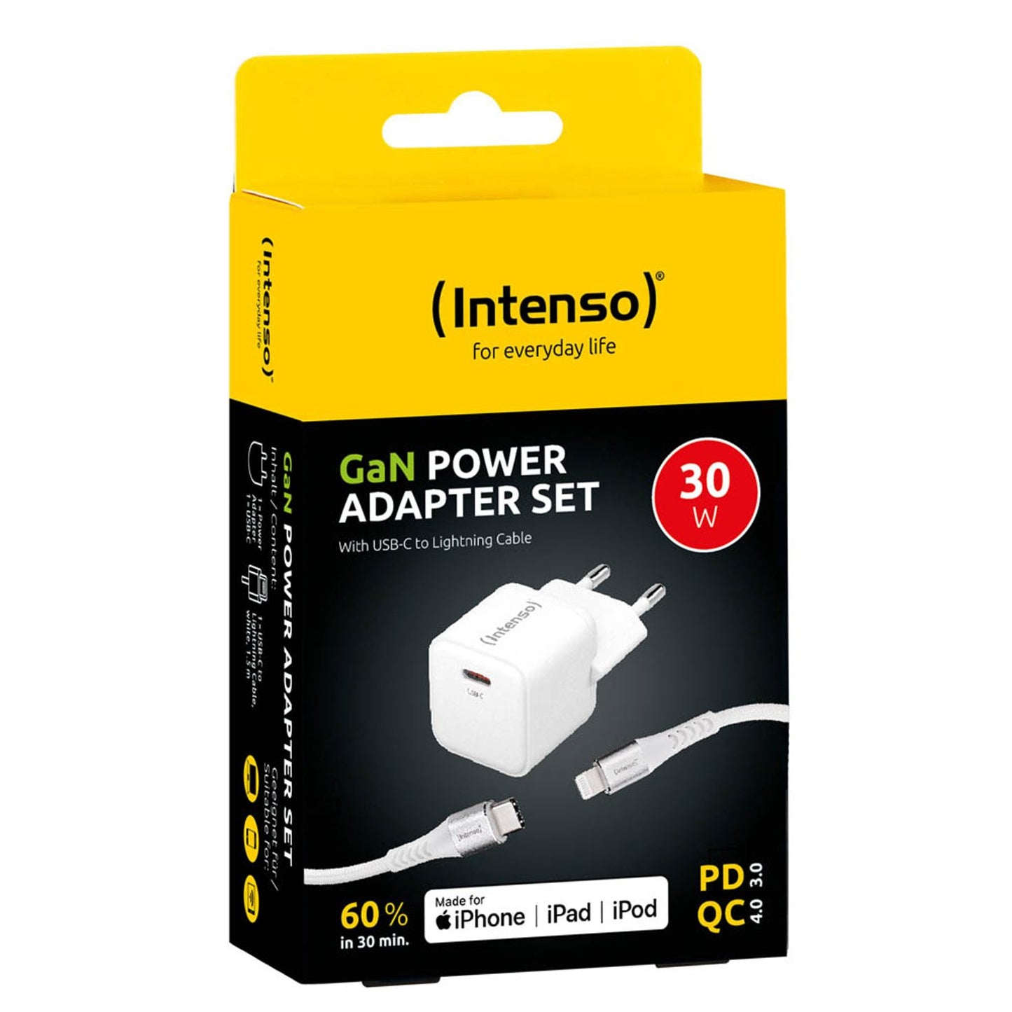 Intenso W30C + C315L Lightning-Kabel GaN-Ladeadapter weiß, 30 Watt | 7803052