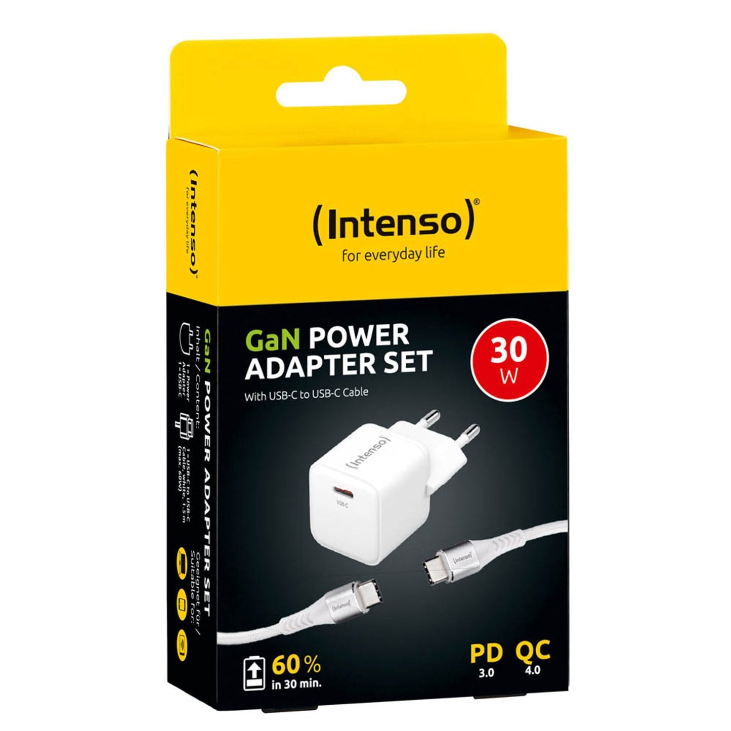 Intenso W30C + C315C USB-C Kabel GaN-Ladeadapter weiß, 30 Watt | 7803042