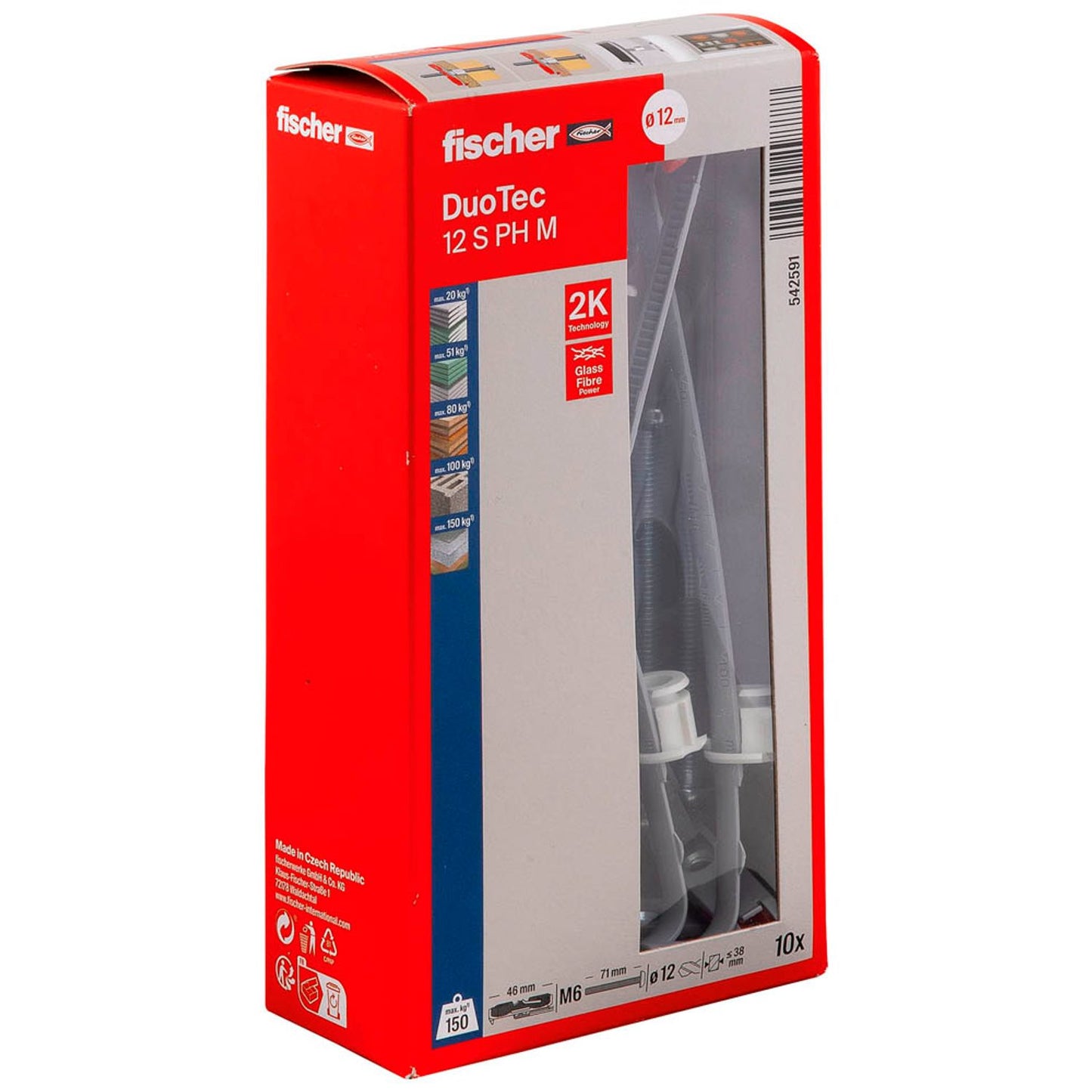 fischer DuoTec 12 S PH M 2K Dübel mit Schrauben Ø 12 mm x 46 mm | 542591 | 1 Pack = 10 St.