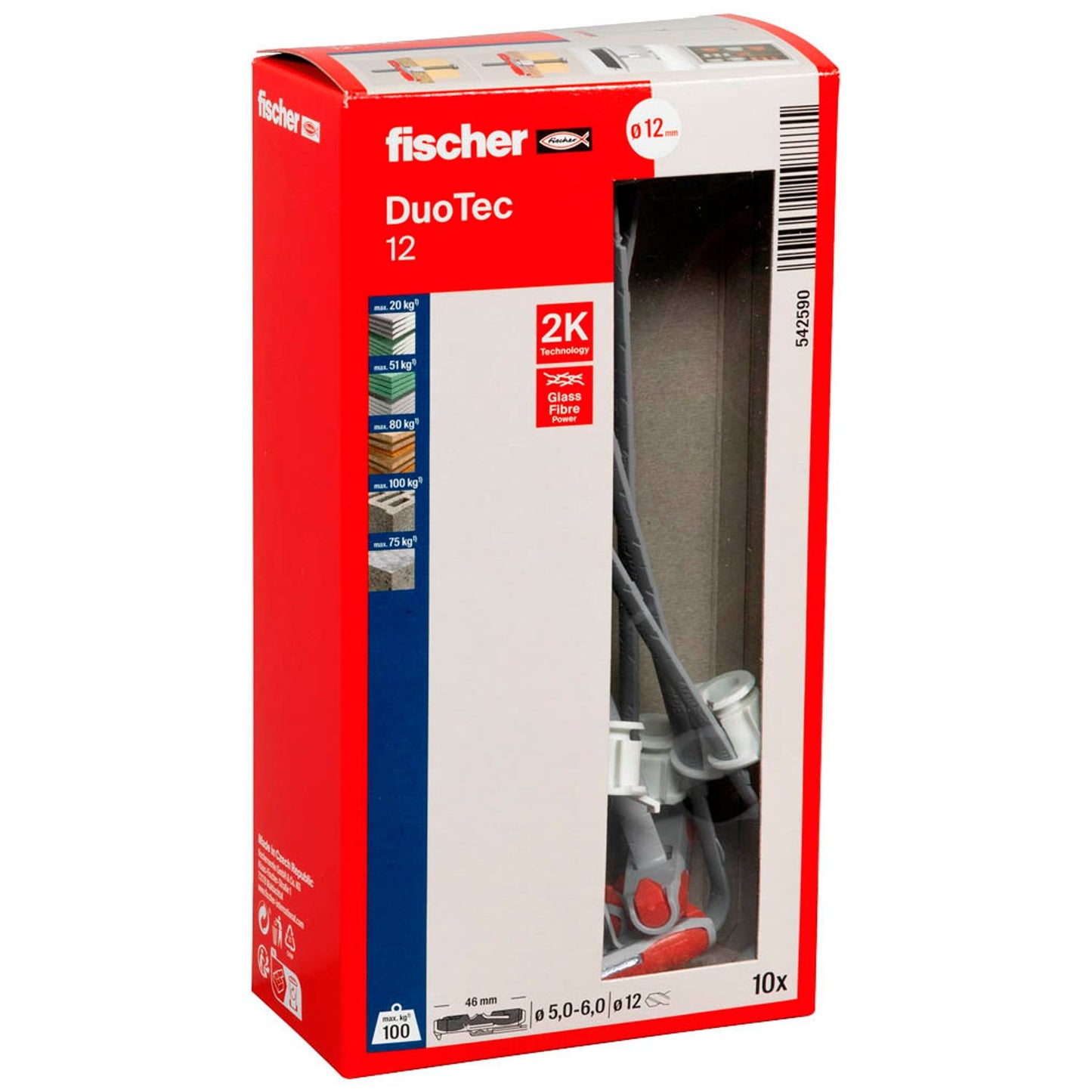 fischer DuoTec 12 2K Universaldübel-Sortiment Ø 12 mm x 46 mm | 542590 | 1 Pack = 10 St.