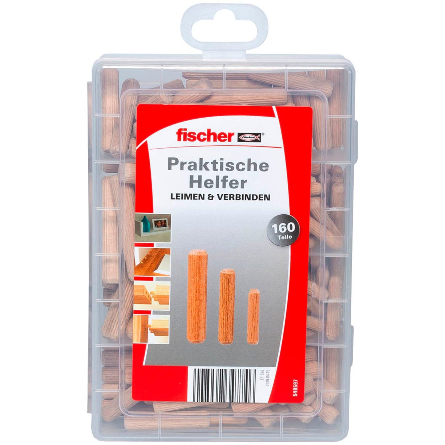fischer Praktische Helfer Holzdübel-Sortiment Ø 6/8/10 mm 30/40/50 mm | 548597 | 1 Pack = 160 St.