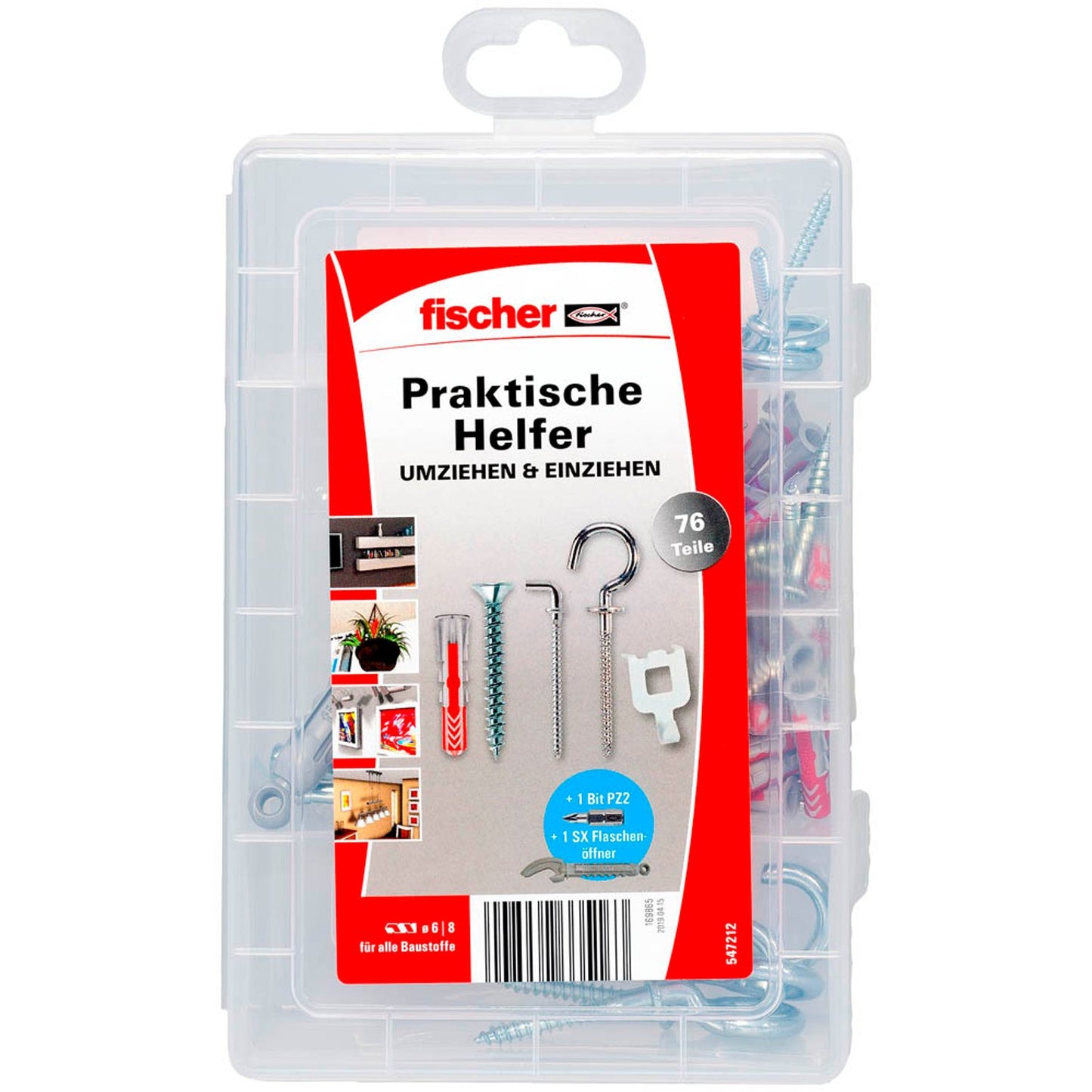 fischer Praktische Helfer-Umzug DuoPower Dübel- und Schrauben-Sortiment Ø 3,5/4,5/5/6 mm 25/30/39/47/56/63 mm | 547212 | 1 Pack = 76 St.