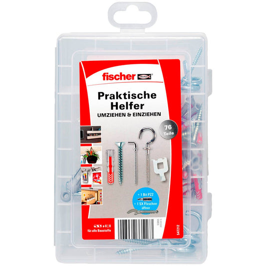 fischer Praktische Helfer-Umzug DuoPower Dübel- und Schrauben-Sortiment Ø 3,5/4,5/5/6 mm 25/30/39/47/56/63 mm | 547212 | 1 Pack = 76 St.
