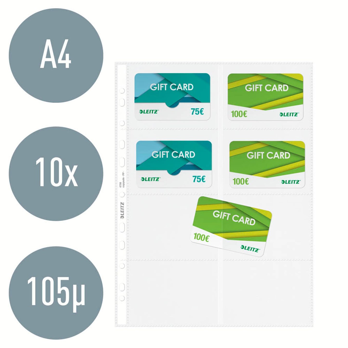 LEITZ Visitenkartenhüllen DIN A4 glasklar glatt 0,10 mm | 47583003 | 1 Pack = 10 St.