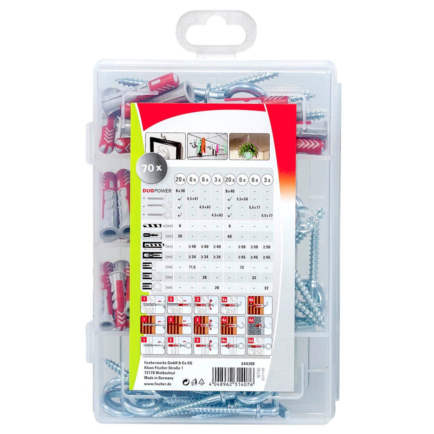 fischer Profi-Box - DuoPower 2K Dübel- und Schrauben-Sortiment Ø 4,5/5,5/6/8 mm 30/40/47/58/63/77 mm | 544399 | 1 Pack = 70 St.