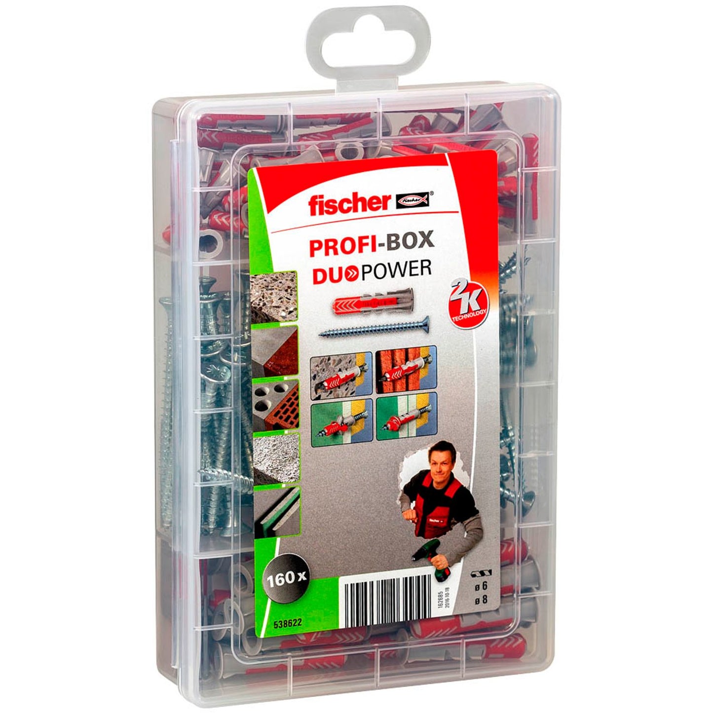 fischer Profi-Box DuoPower + S 2K Universaldübel-Sortiment Ø 4,5/5/6/8 mm 30/40/55 mm | 538622 | 1 Pack = 160 St.