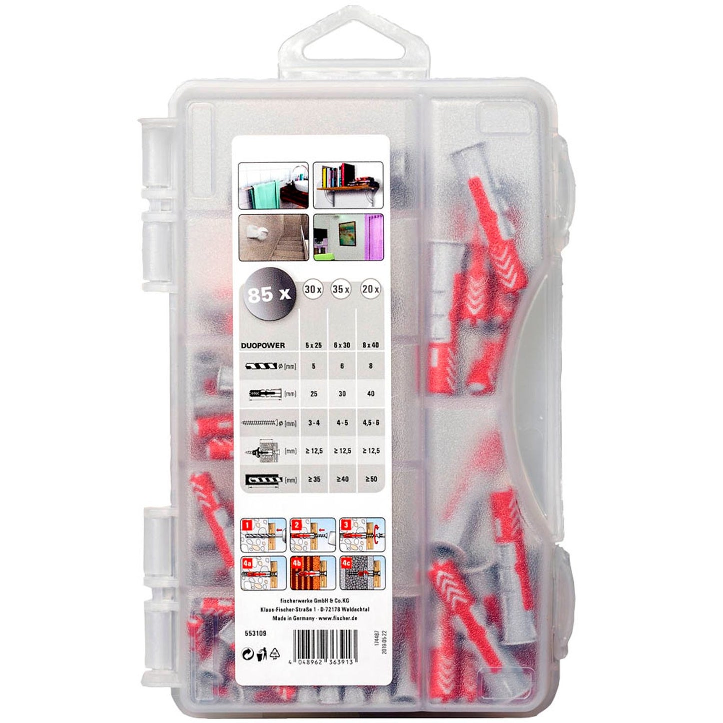 fischer DuoPower-Box mini 2K Universaldübel-Sortiment Ø 5/6/8 mm 25/30/40 mm | 553109 | 1 Pack = 85 St.