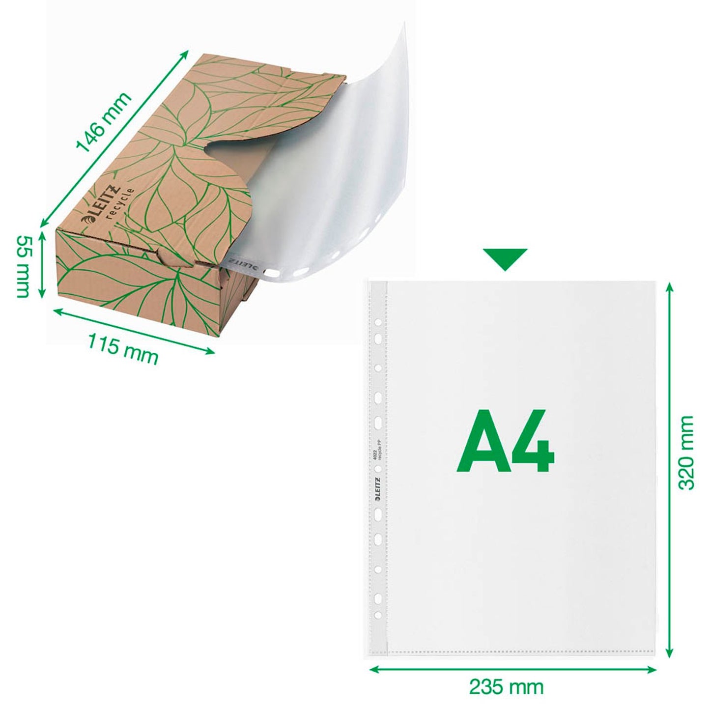 LEITZ Prospekthüllen Recycle 4022 DIN A4 transparent genarbt 0,07 mm | 40220003 | 1 Pack = 40 St.