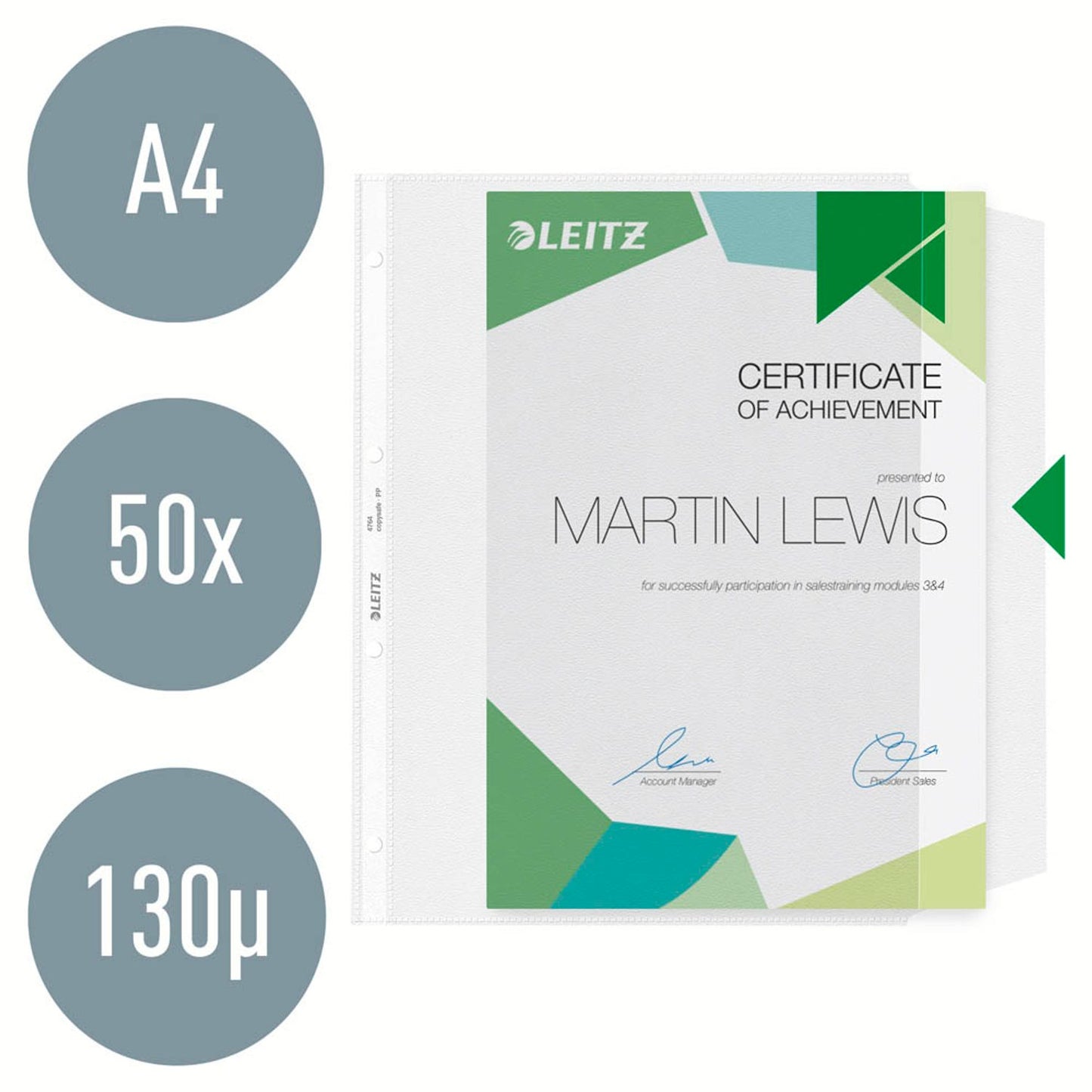 LEITZ Prospekthüllen 4764 DIN A4 transparent genarbt 0,12 mm | 47640000 | 1 Pack = 50 St.