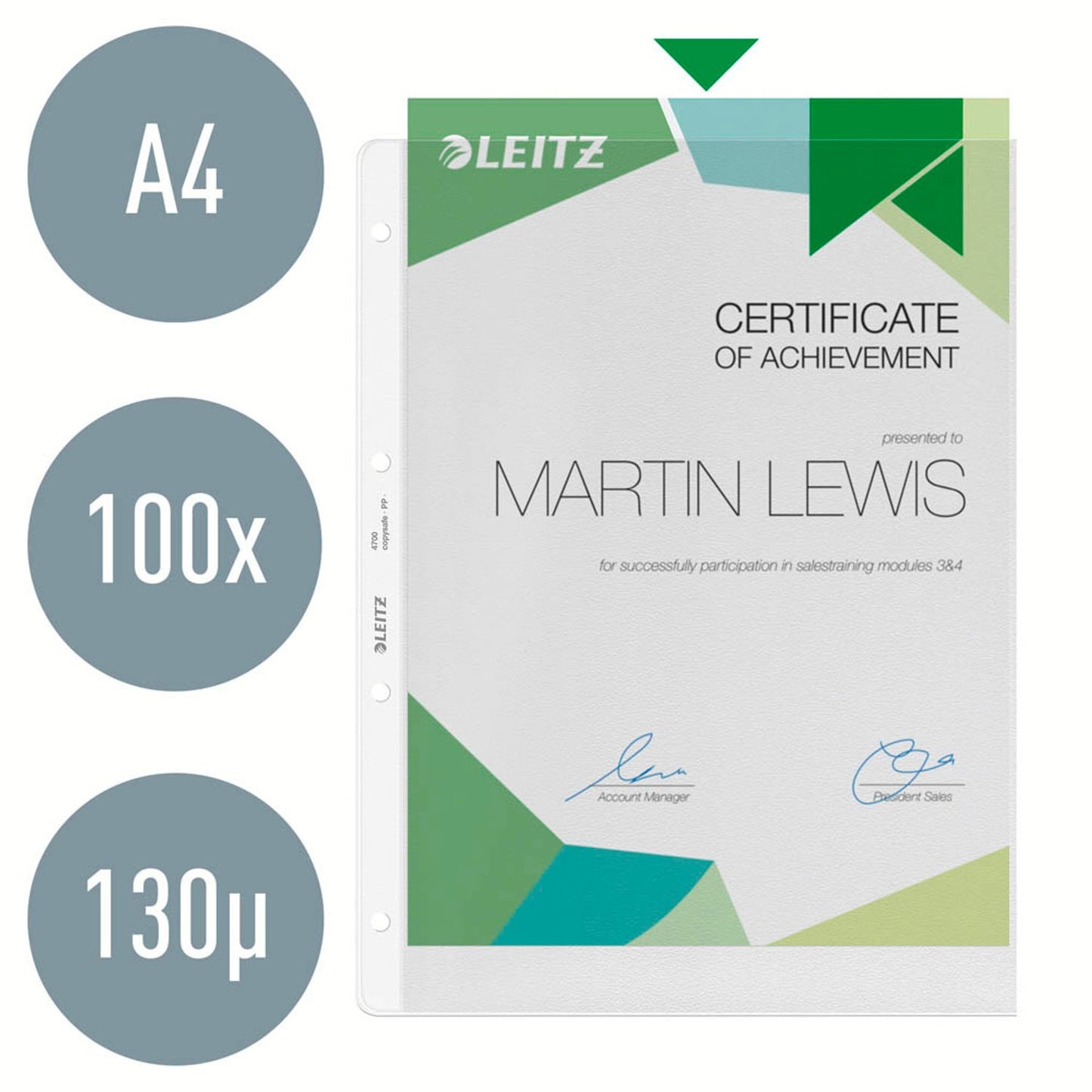 LEITZ Prospekthüllen 4700 DIN A4 transparent genarbt 0,13 mm | 47000003 | 1 Pack = 100 St.