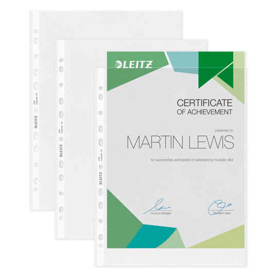 LEITZ Prospekthüllen 4704 DIN A4 transparent genarbt 0,10 mm | 47040000 | 1 Pack = 100 St.