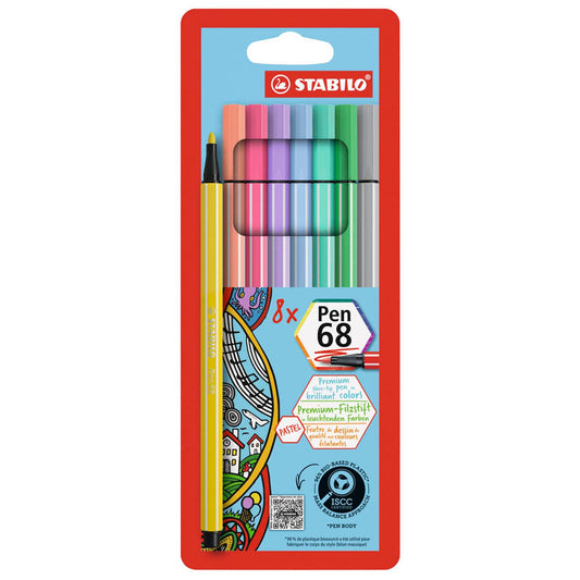 STABILO pen 68 Filzstifte farbsortiert | EO68/8-01 | 1 Pack = 8 St.