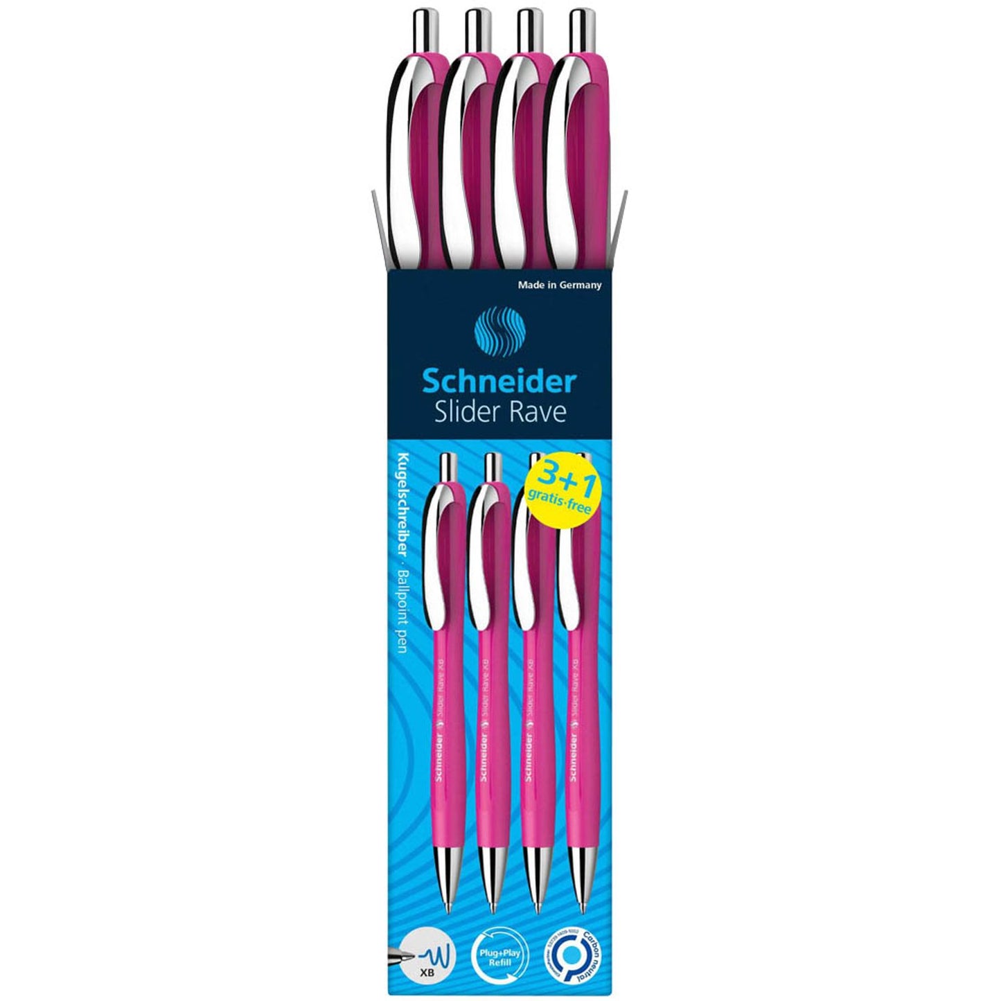 Schneider + 1 GRATIS: Kugelschreiber Slider Rave XB pink, Schreibfarbe: blau, . + GRATIS 1 Slider Rave XB pink | 132554 | 1 Aktionspack = 3 St.