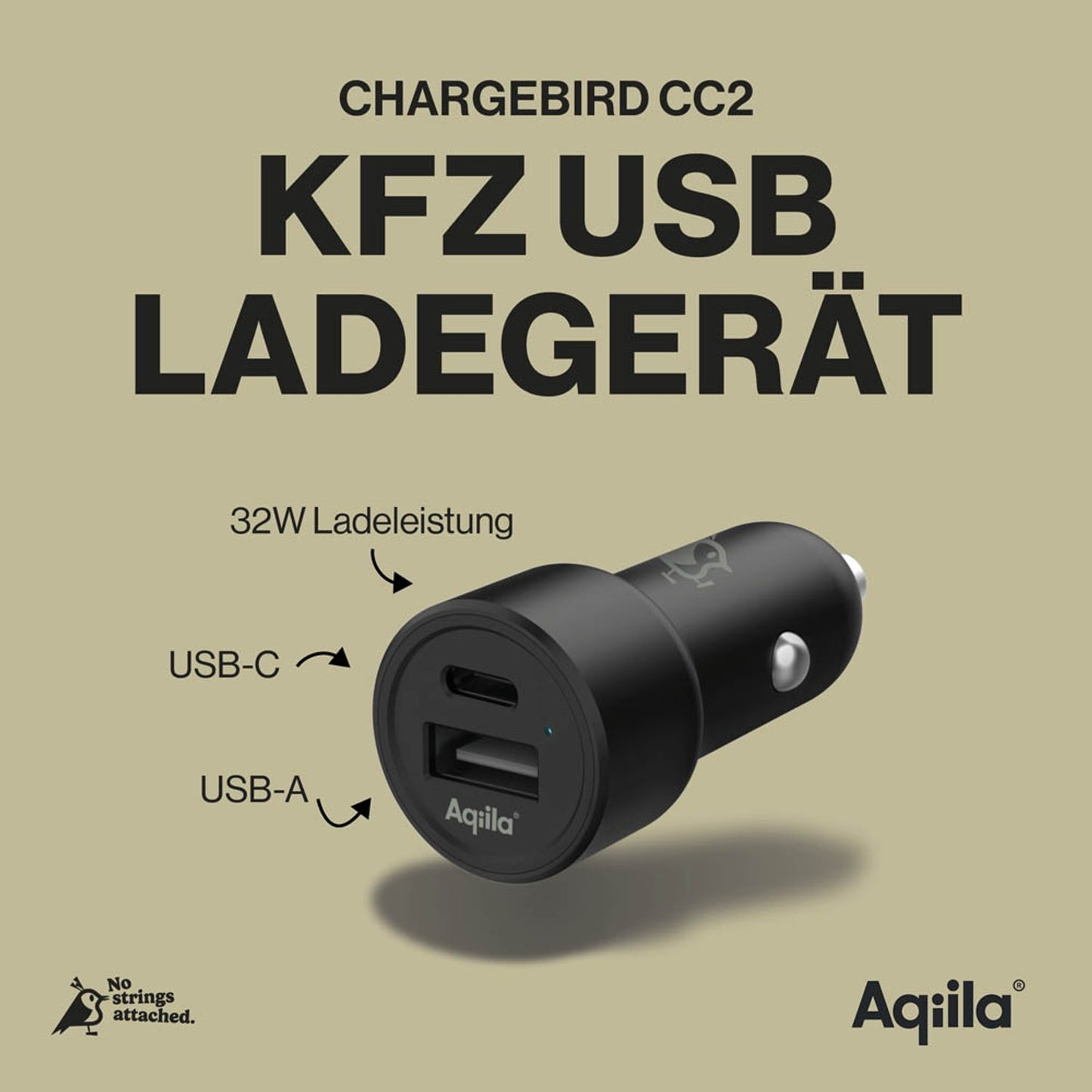 Aqiila® CHARGEBIRD CC2 Kfz-Ladeadapter schwarz, 32 Watt | AQCCCC2CBI403