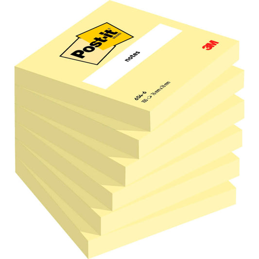 Post-it® Notes 654 Haftnotizen gelb, 6 Blöcke | 654-6 | 1 Pack = 6 Blöcke