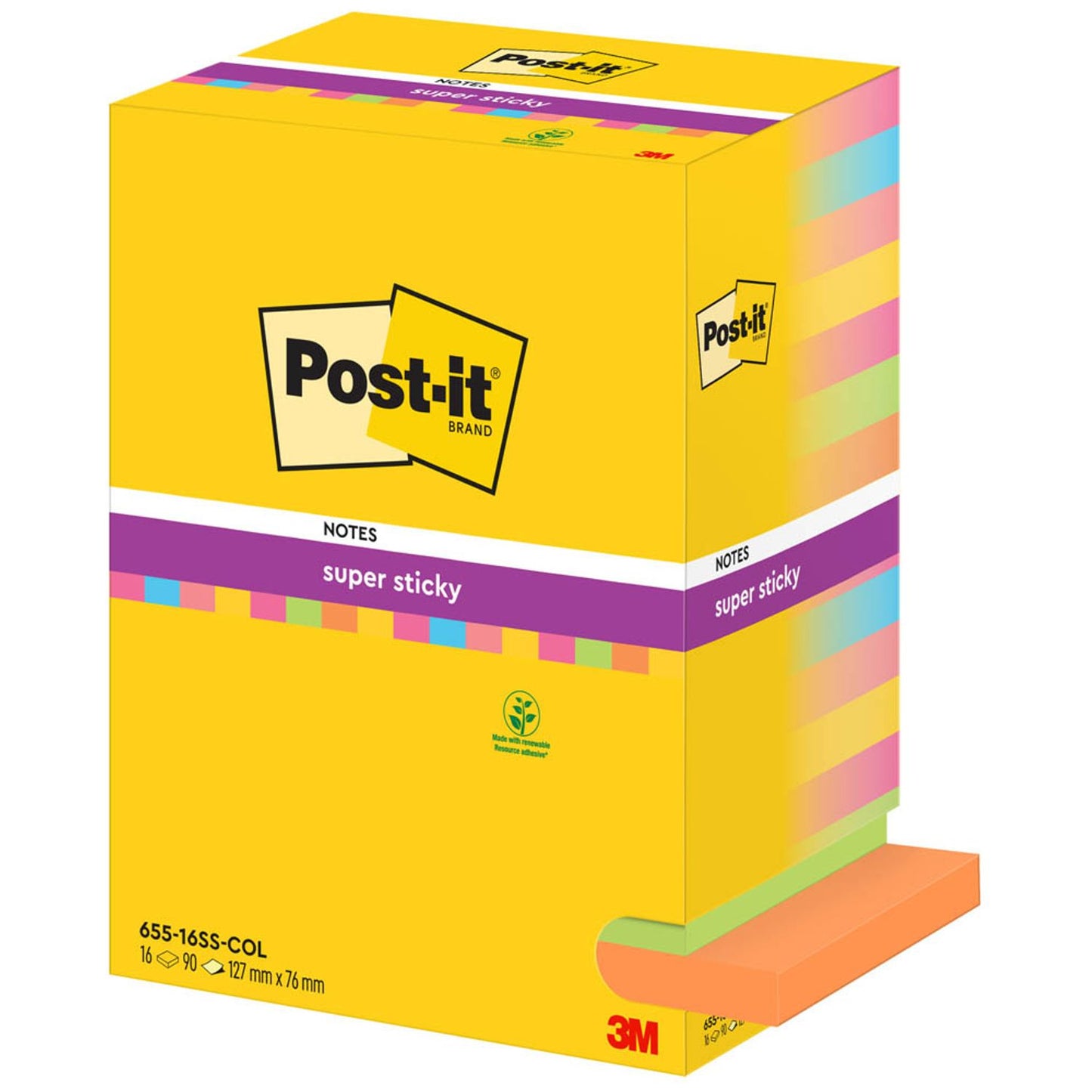 Post-it® Super Sticky Notes Carnival Haftnotizen extrastark farbsortiert, 16 Blöcke | 655-16SS-COL | 1 Pack = 16 Blöcke