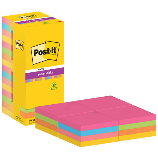 Post-it® Super Sticky Notes Carnival Haftnotizen extrastark farbsortiert, 16 Blöcke | 654-16SS-COL | 1 Pack = 16 Blöcke