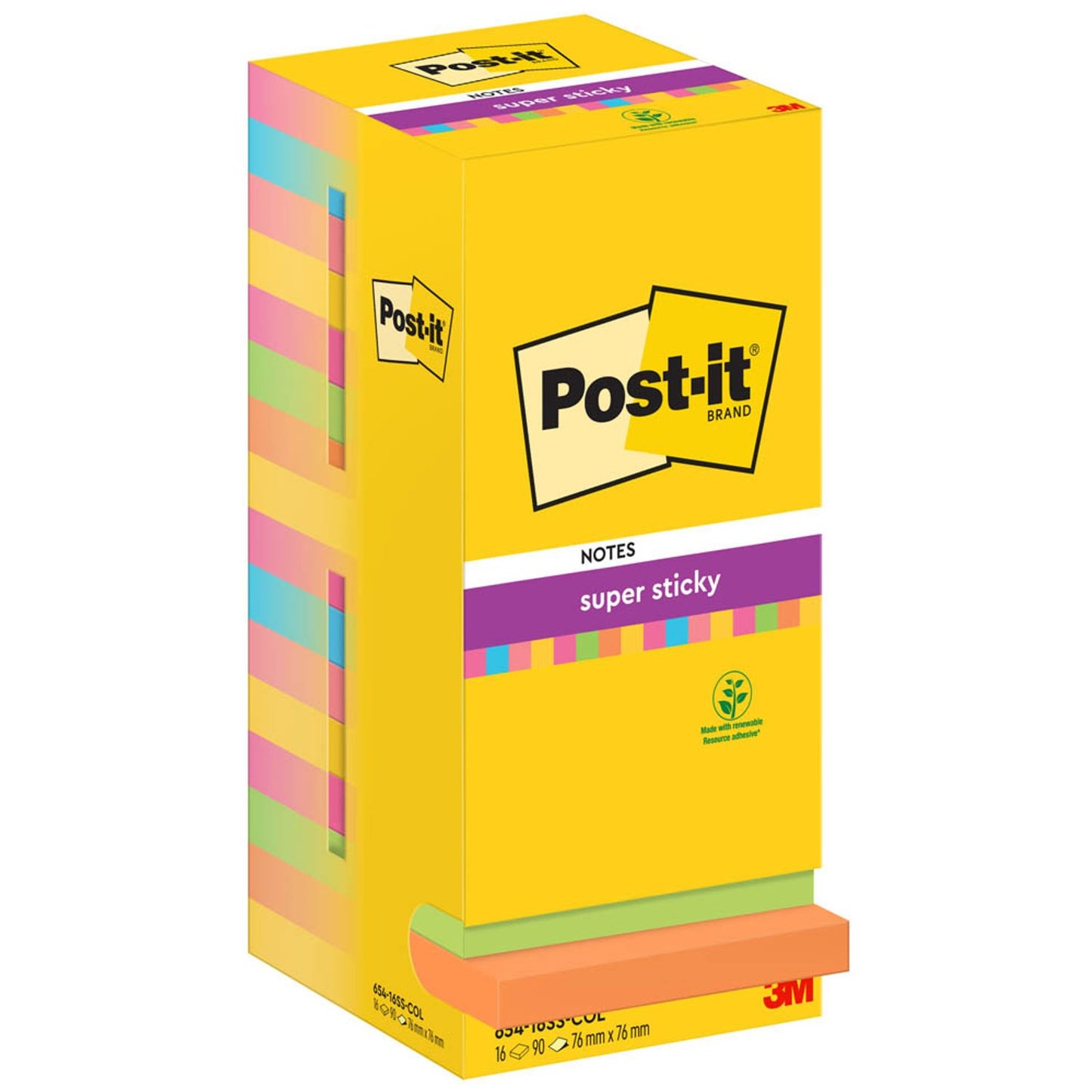 Post-it® Super Sticky Notes Carnival Haftnotizen extrastark farbsortiert, 16 Blöcke | 654-16SS-COL | 1 Pack = 16 Blöcke