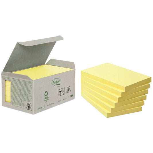 Post-it® Recycling Notes 654 Haftnotizen gelb, 6 Blöcke | 655-1B | 1 Pack = 6 Blöcke