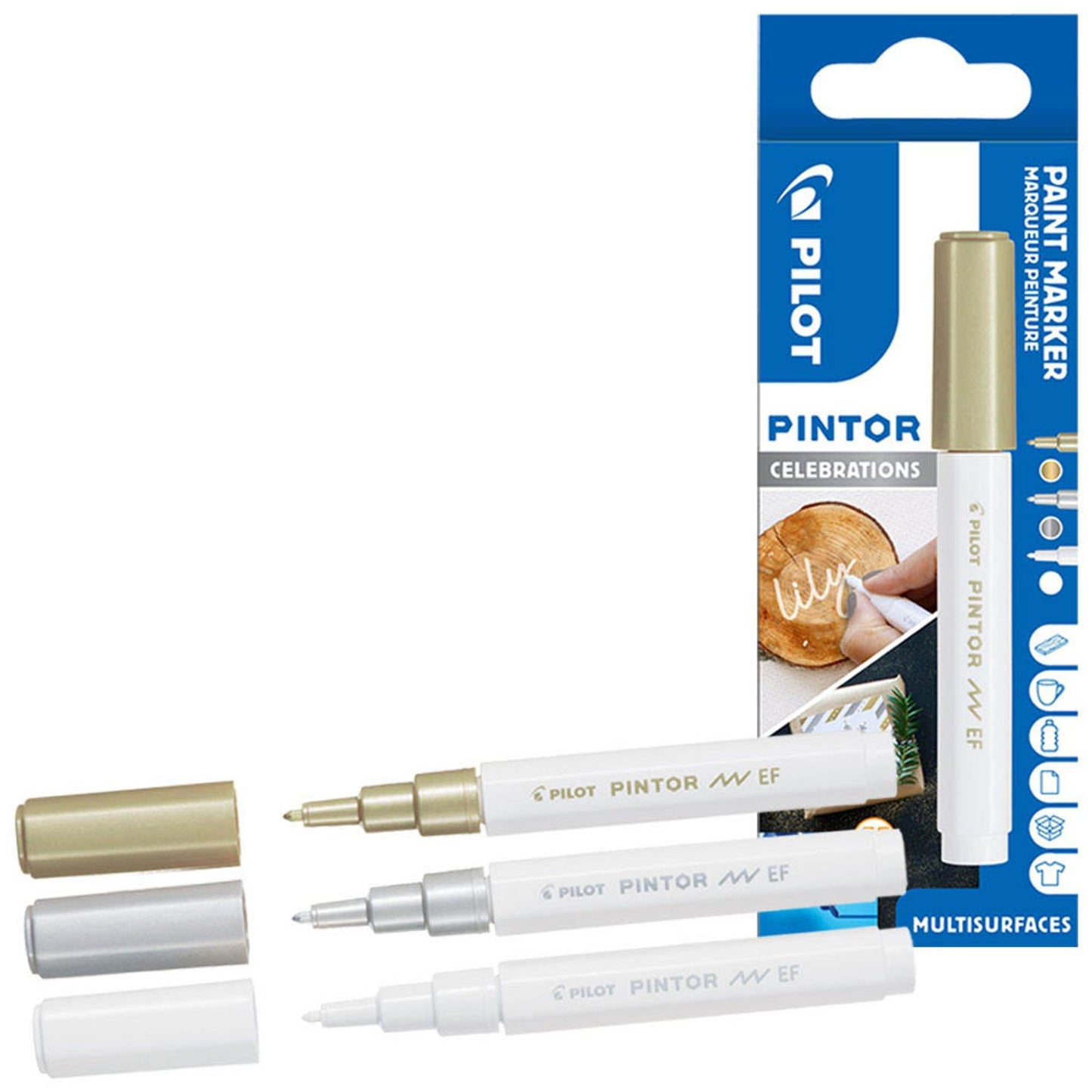 PILOT Pintor Celebrations Kreativmarker farbsortiert 1,0 mm | SW-PT-EF-S3W | 1 Pack = 3 St.