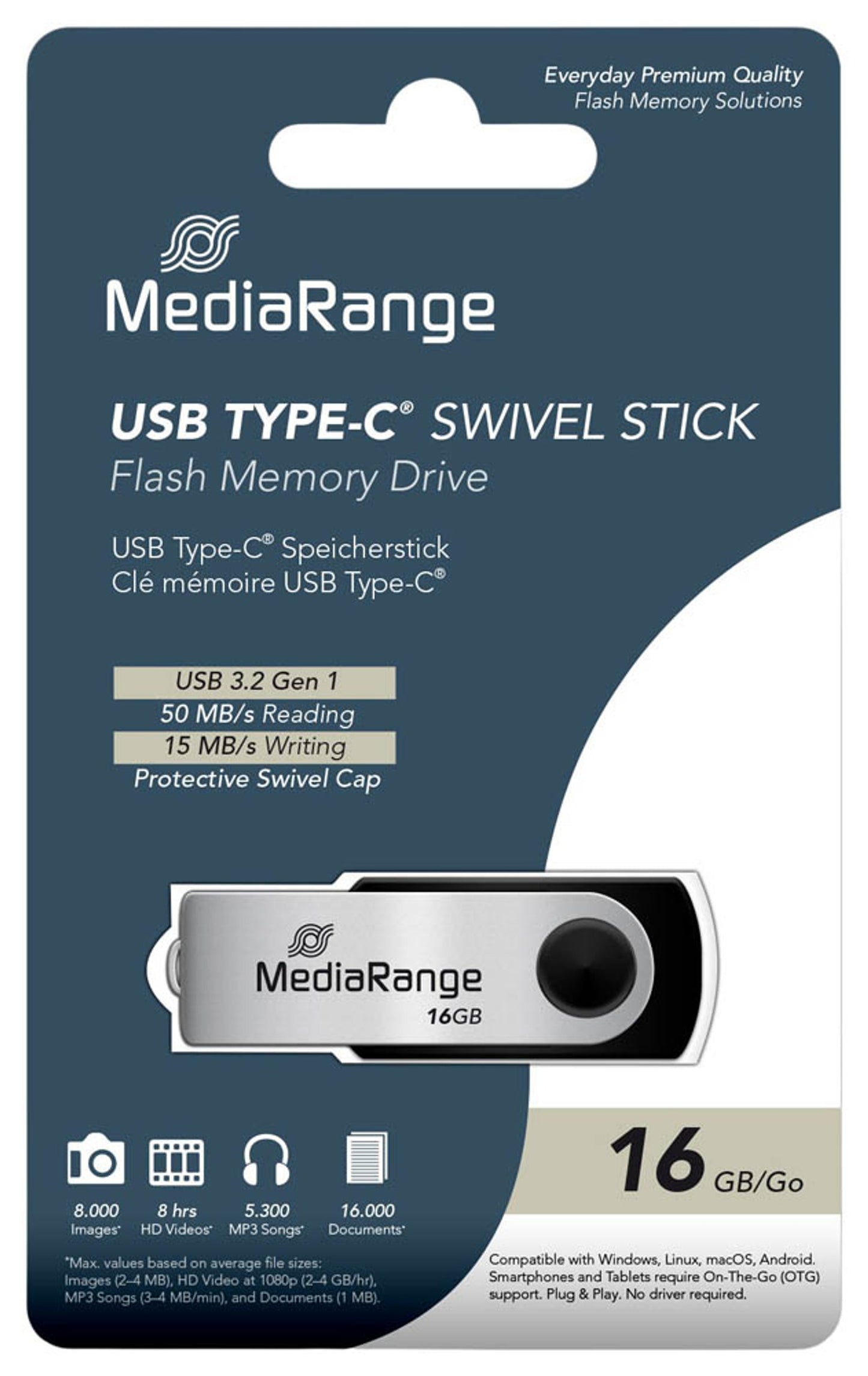 MediaRange USB-Stick schwarz, silber
