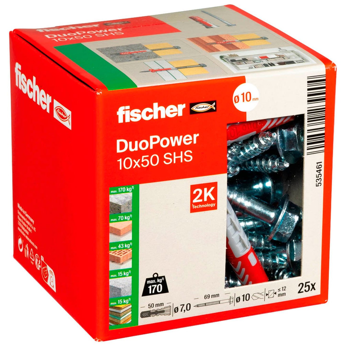 fischer DuoPower 10x50 S 2K Dübel mit Schrauben Ø 10 mm x 50 mm | 535461 | 1 Pack = 25 St.
