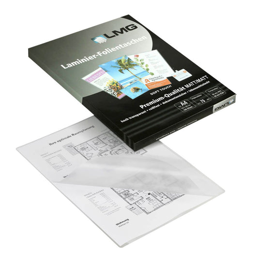 LMG Soft Touch Laminierfolien matt für A4 75 micron | LMGA4-75M-ST | 1 Pack = 100 St.