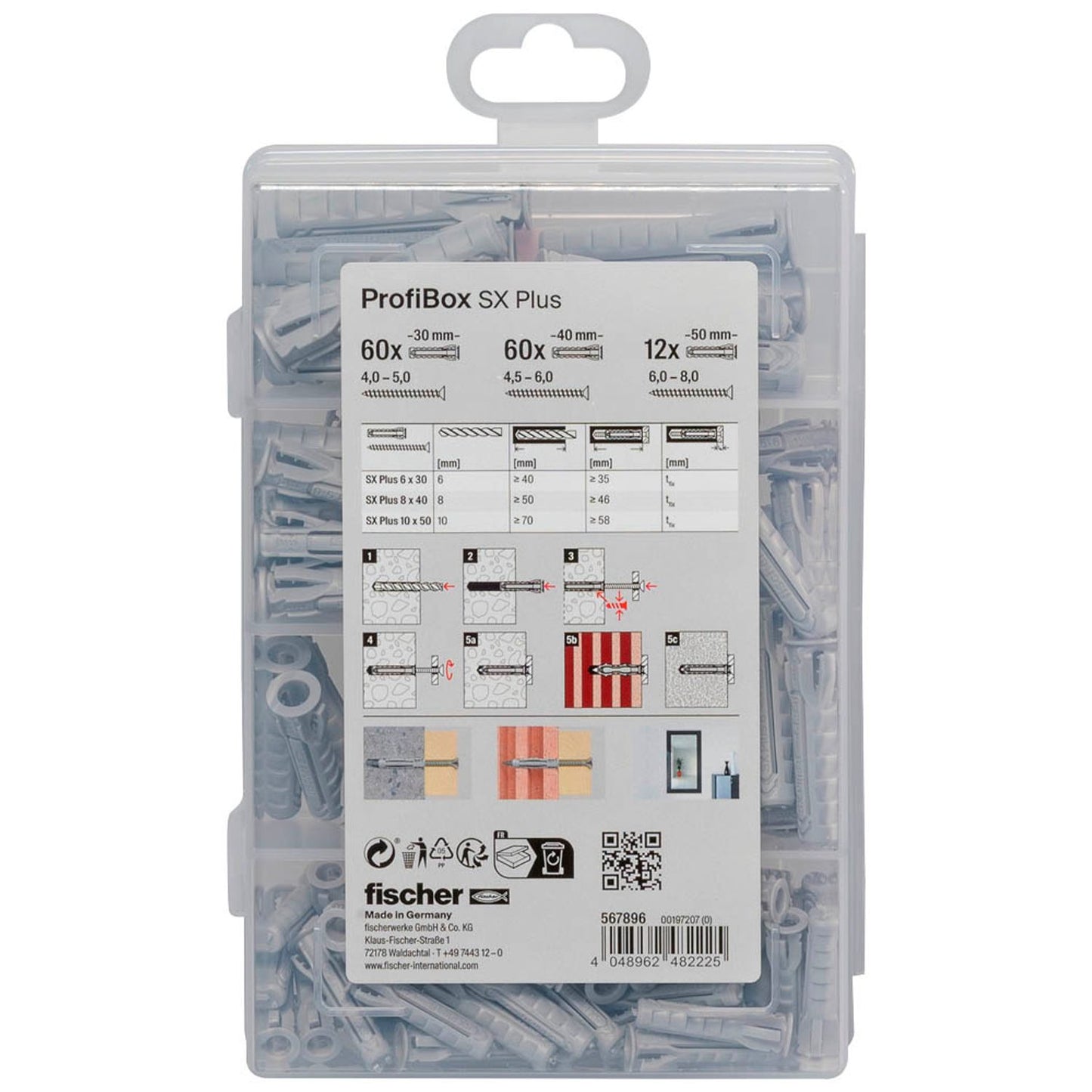 fischer Profibox - SX Plus Universaldübel-Sortiment Ø 6/8/10 mm 30/40/50 mm | 567896 | 1 Pack = 132 St.