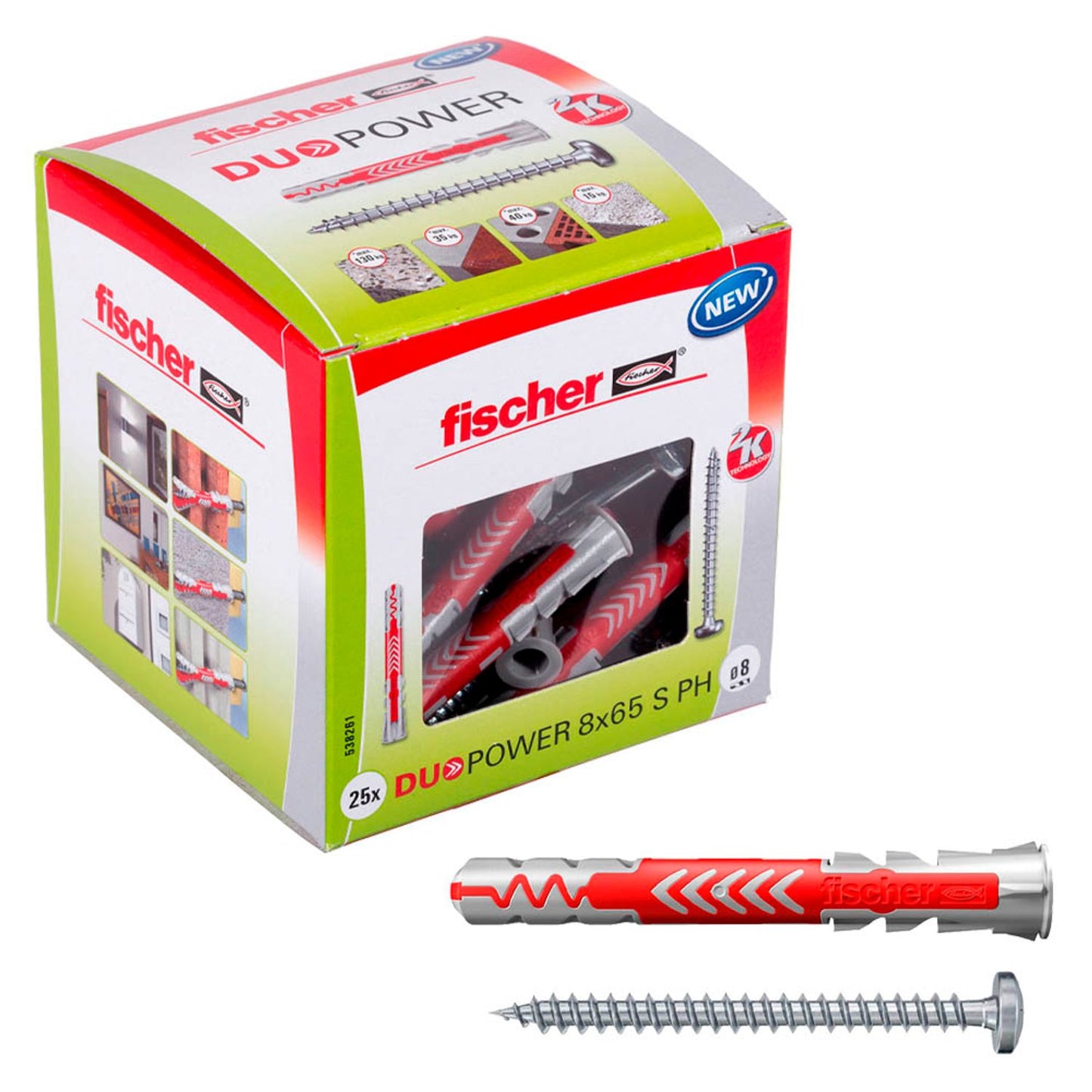 fischer DuoPower 8x65 S PH 2K Dübel mit Schrauben Ø 8 mm x 65 mm | 538261 | 1 Pack = 25 St.