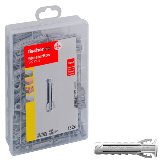 fischer Meister-Box - SX Plus Spreizdübel-Sortiment Ø 6/8/10 mm 30/40/50 mm | 41648 | 1 Pack = 132 St.
