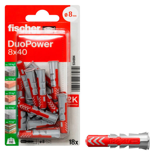 fischer DuoPower 8x40 2K Universaldübel-Sortiment Ø 8 mm x 40 mm | 534994 | 1 Pack = 18 St.