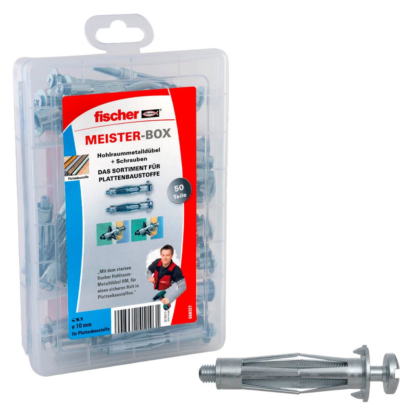 fischer Meister-Box - HM + S Hohlraumdübel Ø 5 mm 37/52/65 mm | 558327 | 1 Pack = 50 St.