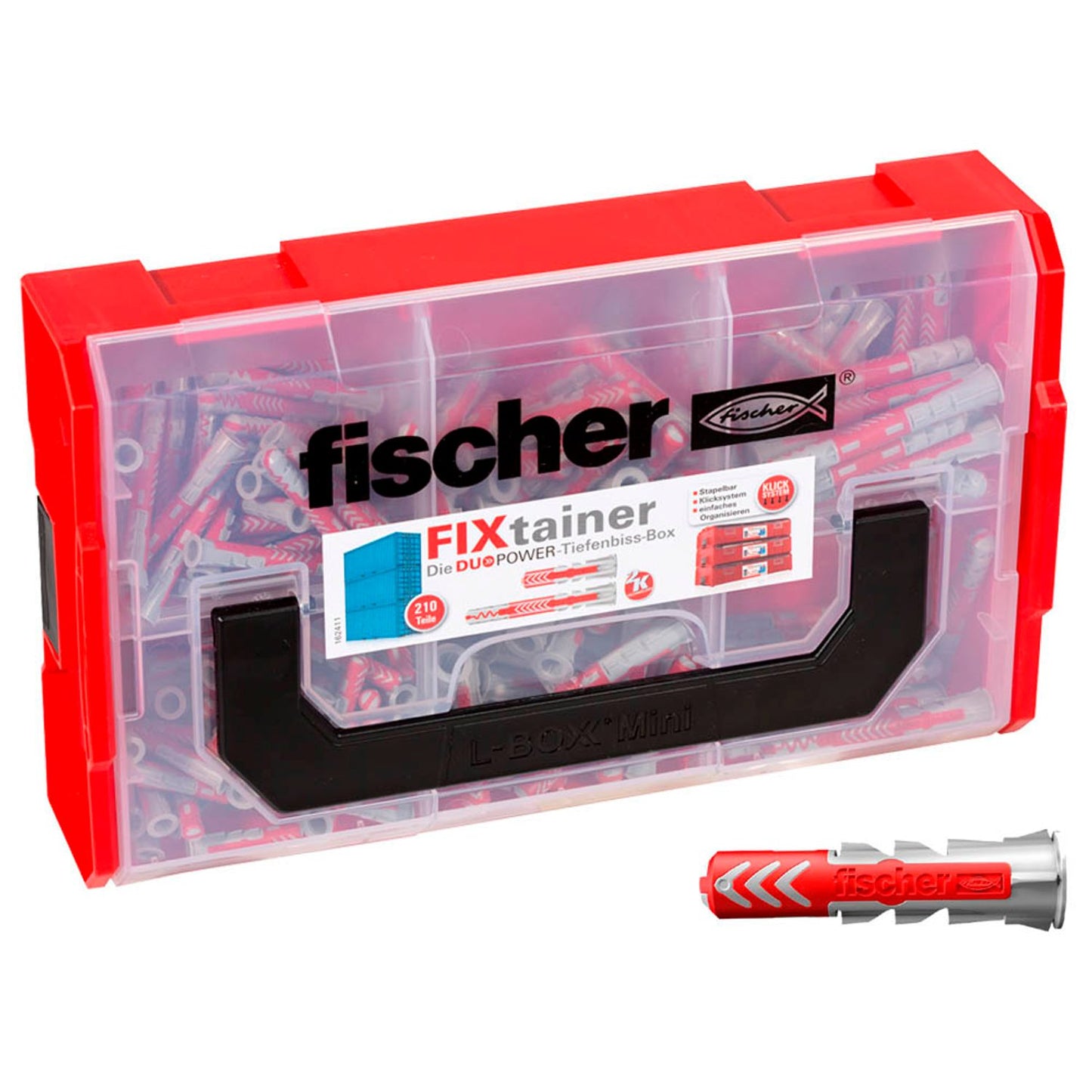fischer FixTainer - DuoPower kurz/lang 2K Universaldübel-Sortiment Ø 6/8 mm 30/40/50/65 mm | 539867 | 1 Pack = 210 St.