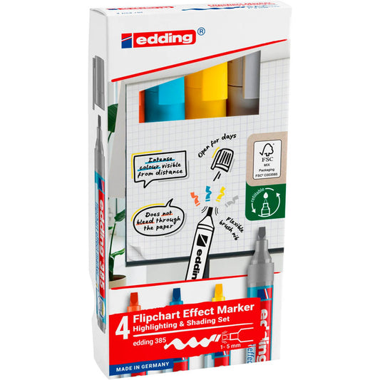 edding 385 Flipchart-Marker farbsortiert 1,0 - 5,0 mm | 4-385-4 | 1 Pack = 4 St.