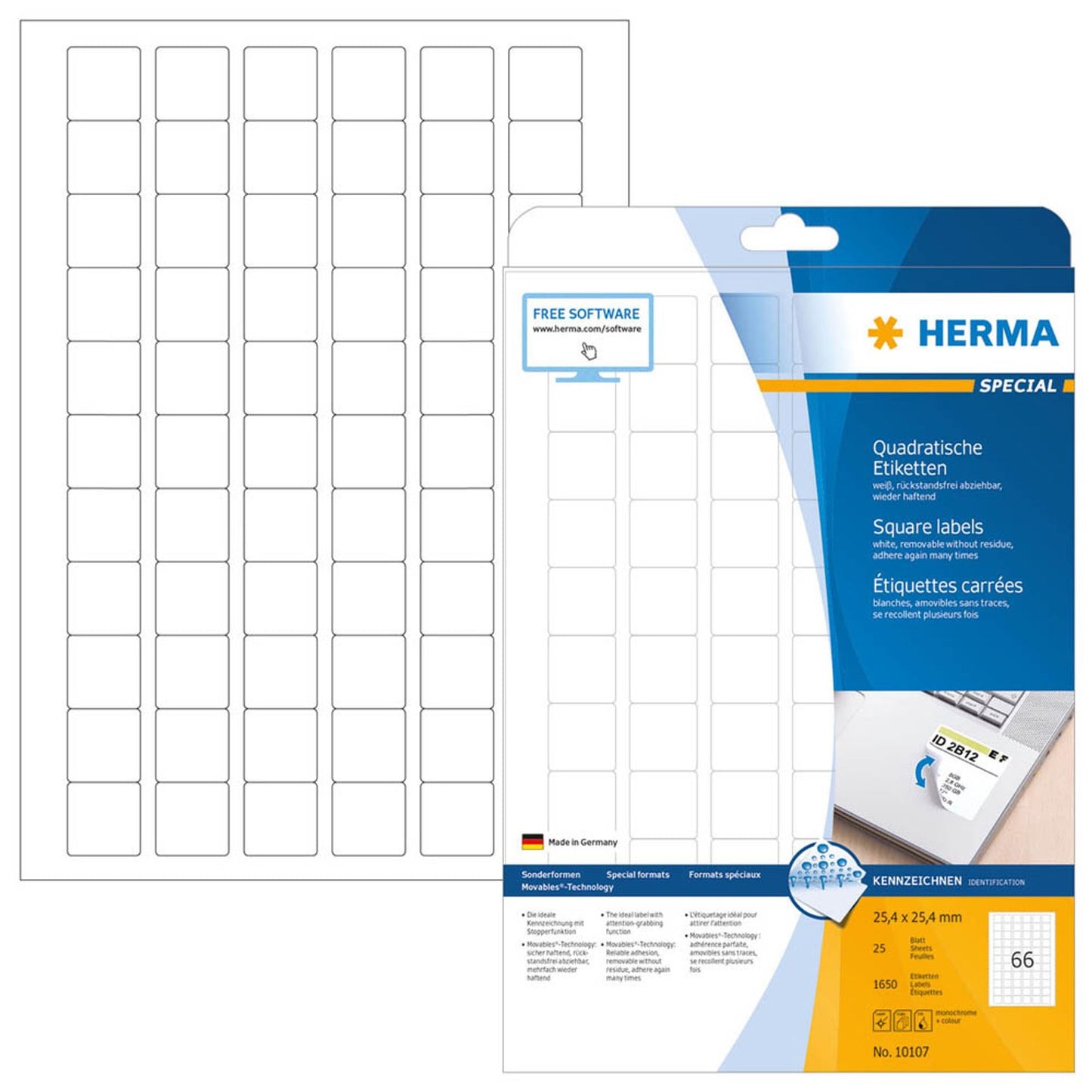 HERMA Etiketten weiß 25,4 x 25,4 mm | 10107 | 1 Pack = 25 Blatt