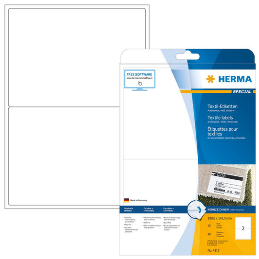 HERMA Namensetiketten weiß 199,6 x 143,5 mm | 4519 | 1 Pack = 20 Blatt