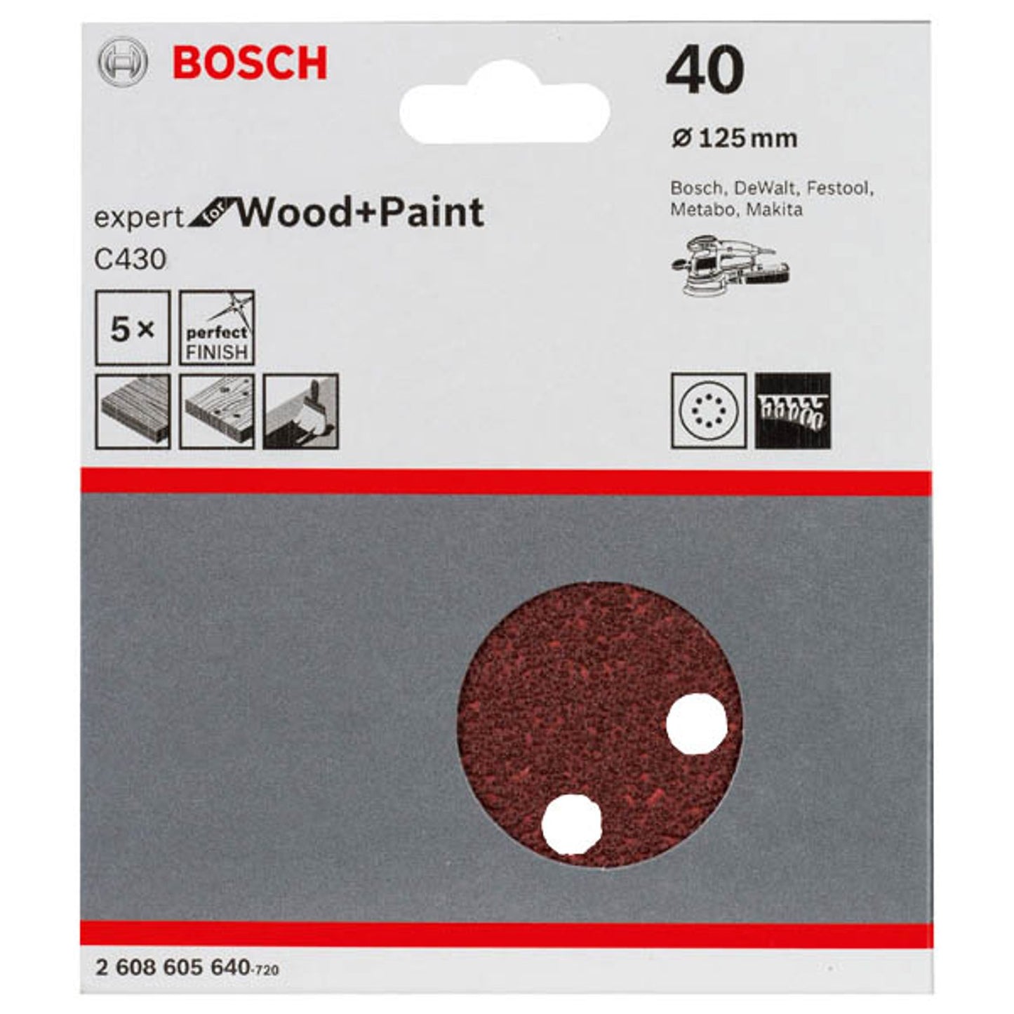 BOSCH C430 Expert for Wood and Paint Schleifblätter 40 | 2608605640 | 1 Pack = 5 St.