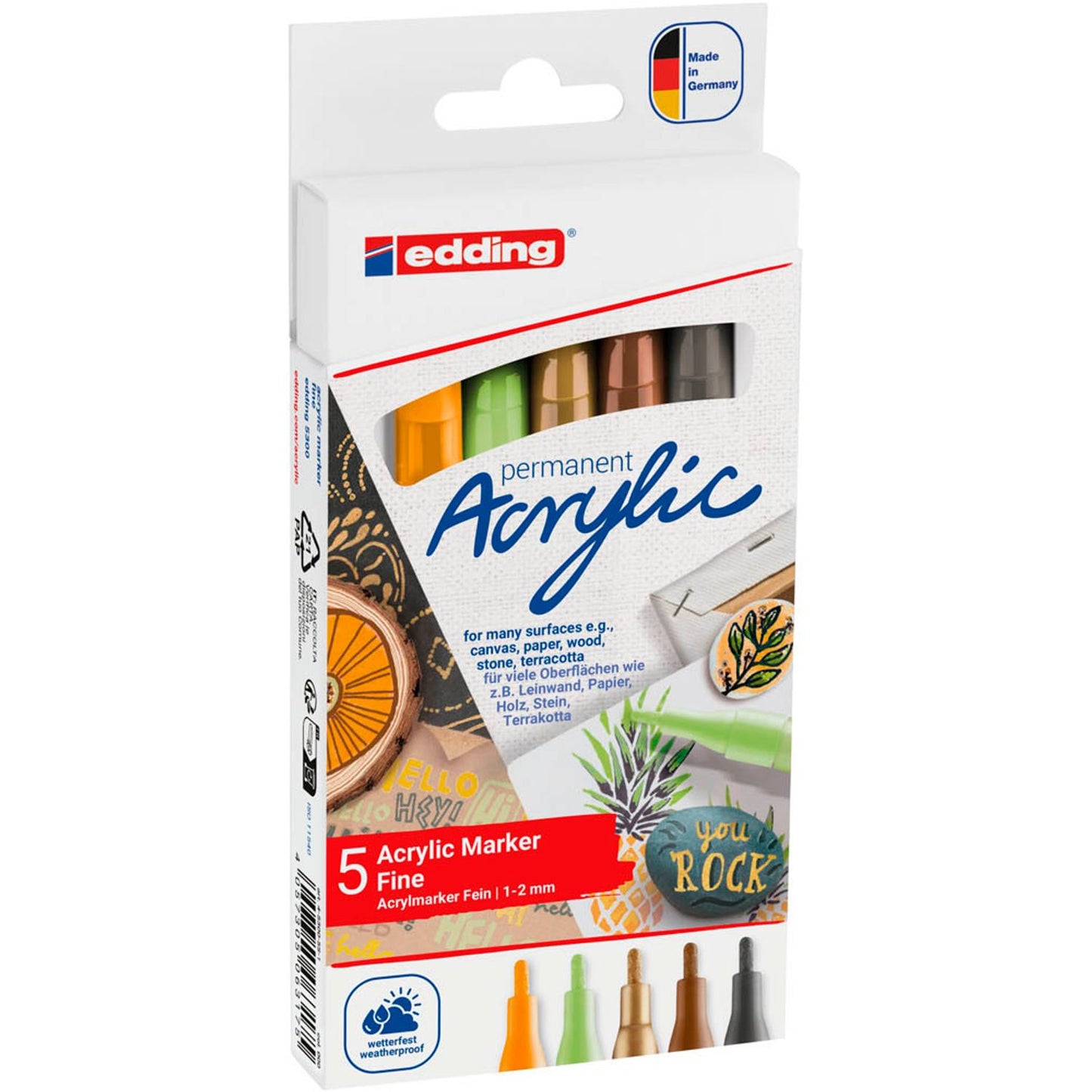 edding 5300 Acrylstifte farbsortiert 1,0 - 2,0 mm | 4-5300-5S-1 | 1 Pack = 5 St.