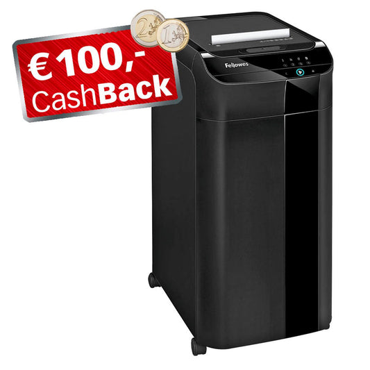 Fellowes AKTION: AutoMax 350C Aktenvernichter mit Partikelschnitt P-4, 4 x 38 mm, bis , schwarz mit CashBack | 4964101