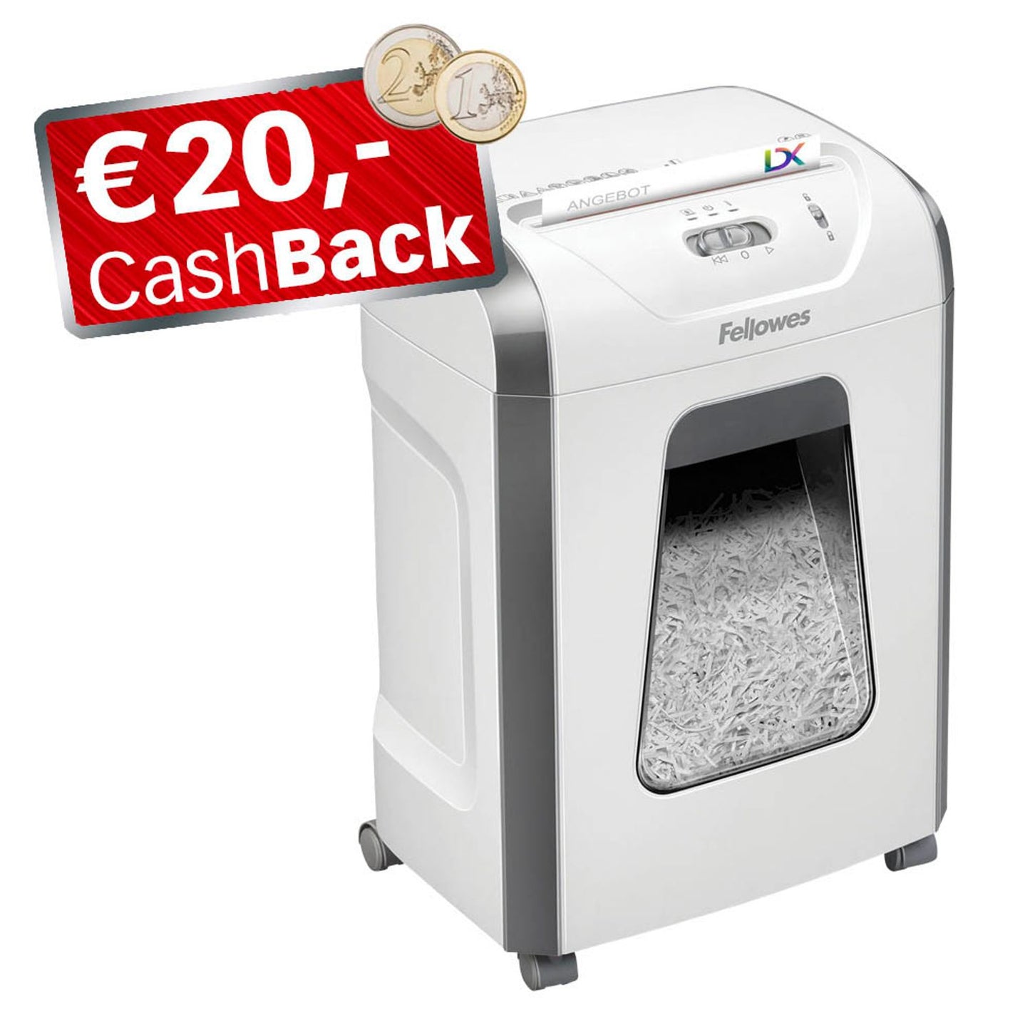 Fellowes AKTION: Powershred 15C Aktenvernichter mit Partikelschnitt P-4, 4 x 40 mm, bis , weiß mit CashBack | 100017466