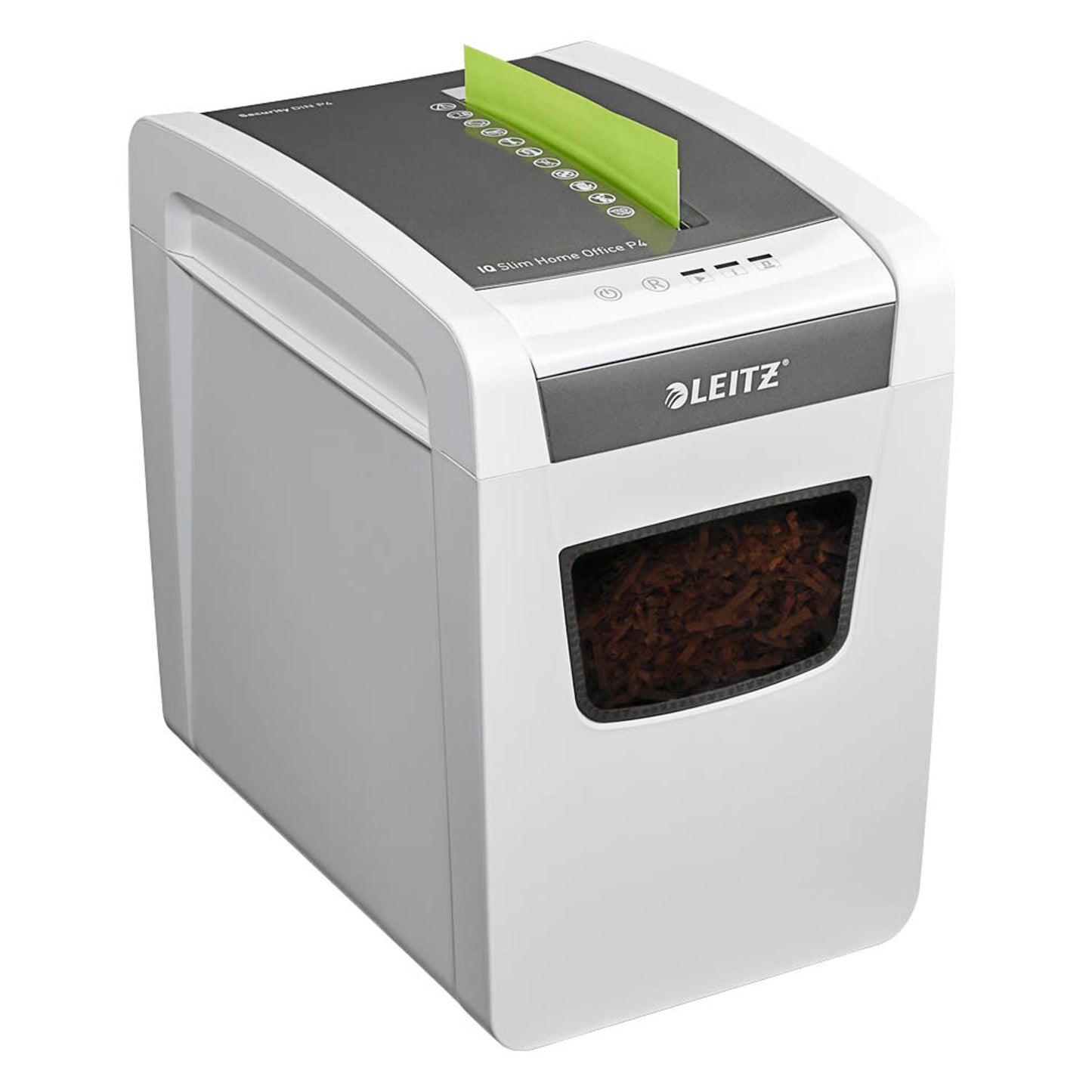 LEITZ IQ Home Office Slim Aktenvernichter mit Partikelschnitt P-4, 4 x 28 mm, bis , weiß | 80010000