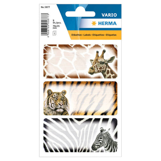 HERMA Schuletiketten Afrikanische Tiere, 9 Etiketten | 5877 | 1 Pack = 9 St.