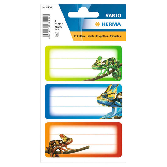 HERMA Schuletiketten Gecko, 9 Etiketten | 5876 | 1 Pack = 9 St.